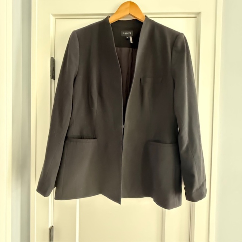 Women's Black 1.STATE Three-Pocket Stretch Crepe Blazer Nordstrom Size 16 EUC